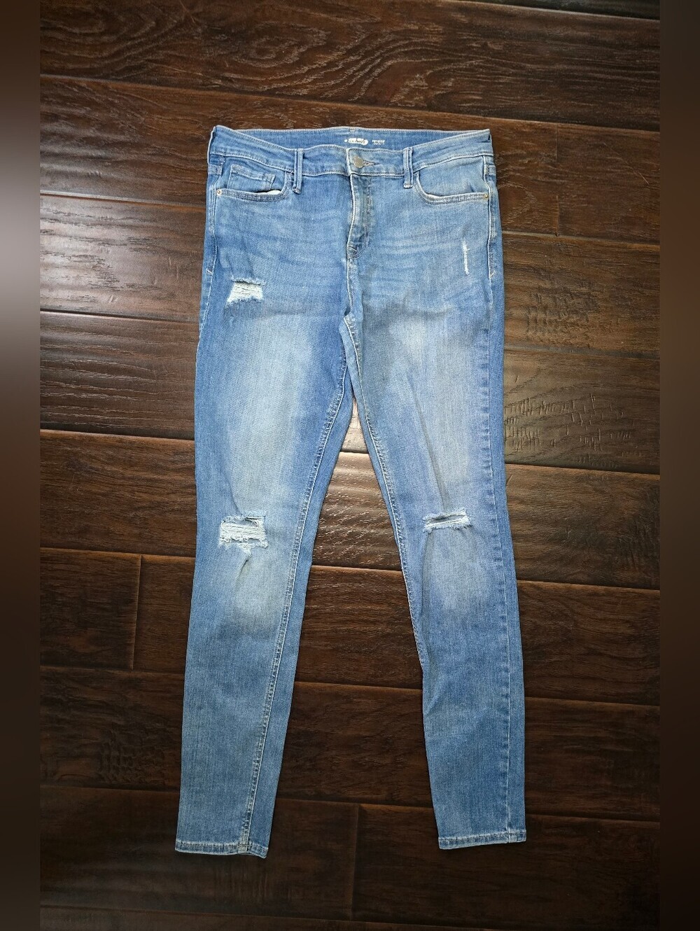 Old Navy Rockstar Super Skinny Distressed Light Blue Denim Jeans 10 Tall